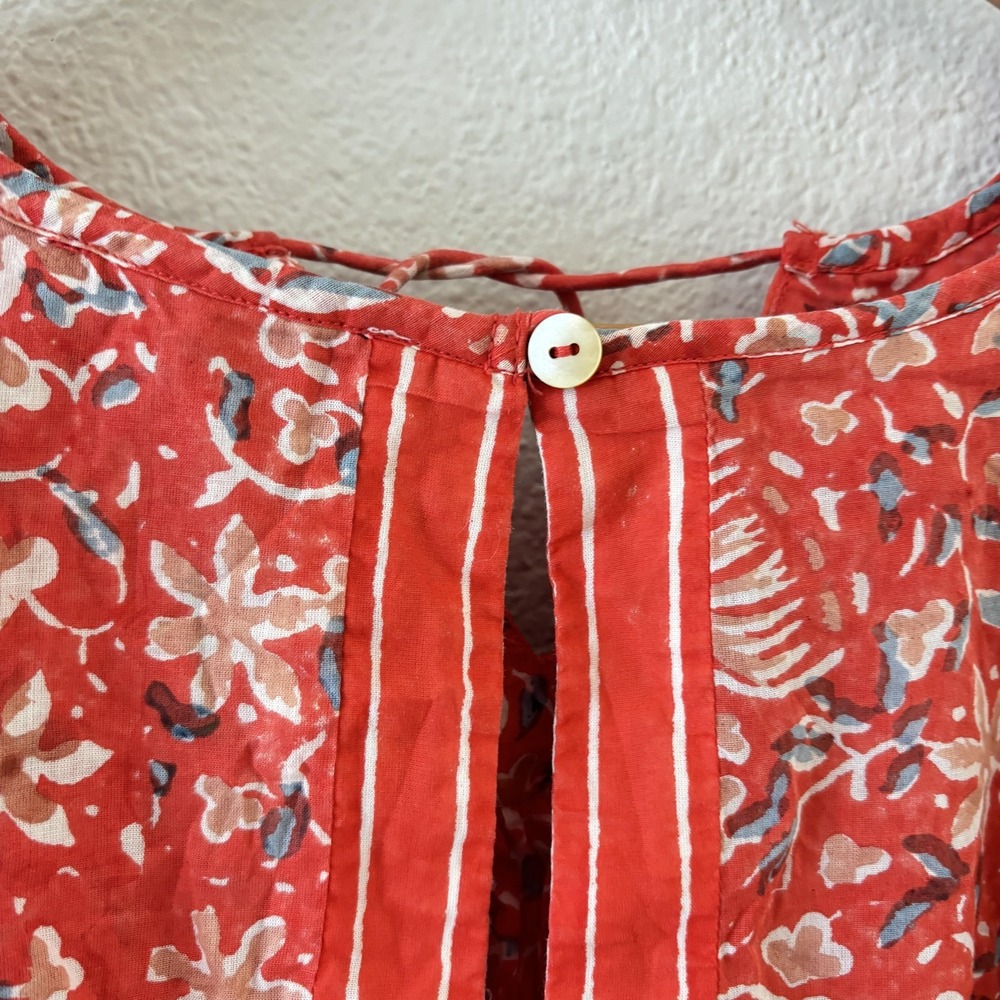 Cleobella Floral Peasant Tunic Top Womens XS Red Ruffle Tassel Boho Blouse - Picture 7 of 11